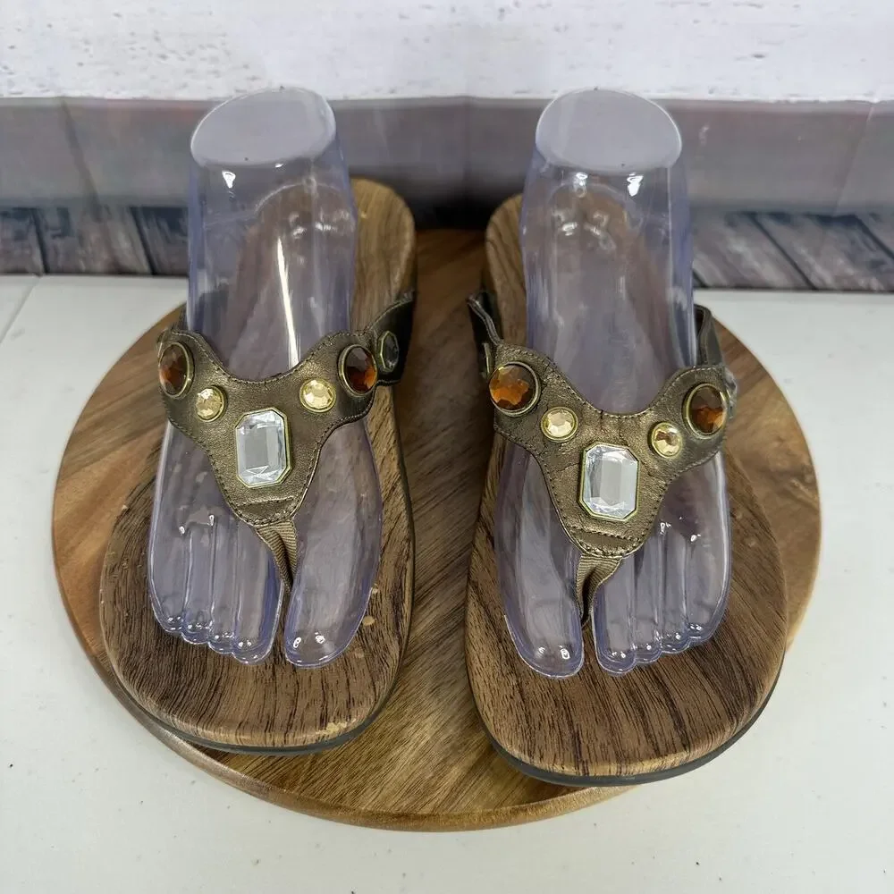 Vionic Sandal‎ Womens 11 Brown Eve Beaded Orthoheel Comfort Cushion Bronze